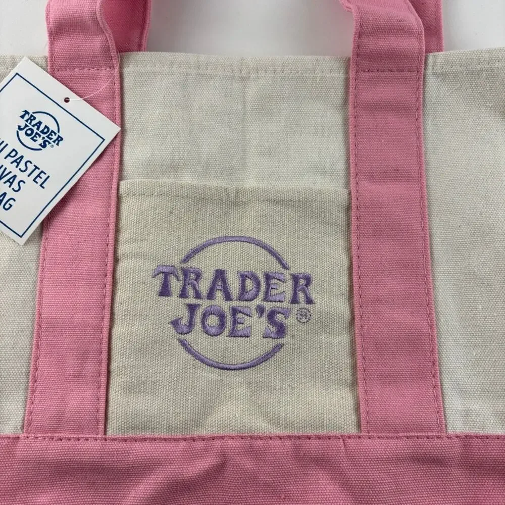 Trader Joe’s Mini Pastel Canvas Tote Bag Limited Edition Pastel Pink